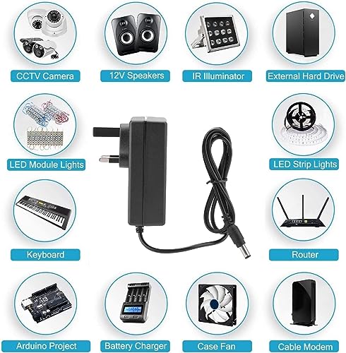 Lithium-ion Battery Power Adapter, AC 100-240V DC 12.6V 2A Power Supply Adapter Replacement Charger for E-Bike, Small Head Lamp, Toy Car, Balance Car Household Electronic Devices (UK)