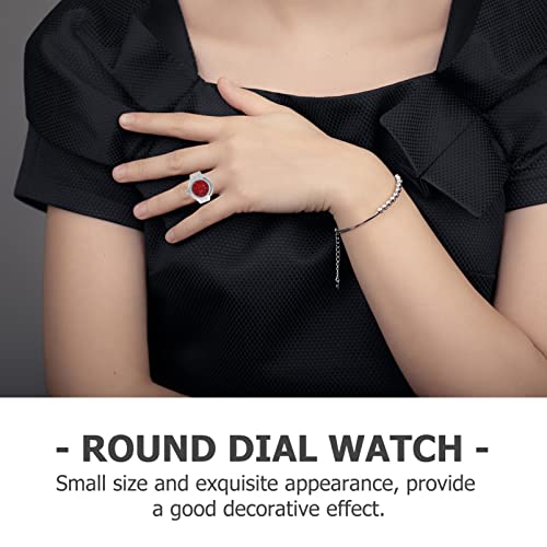 Hemobllo Finger Ring Watch - Men Women Finger Watch Elastic Band Rose Designed Quartz Ring Watches Round Dial Finger Watches (Red)