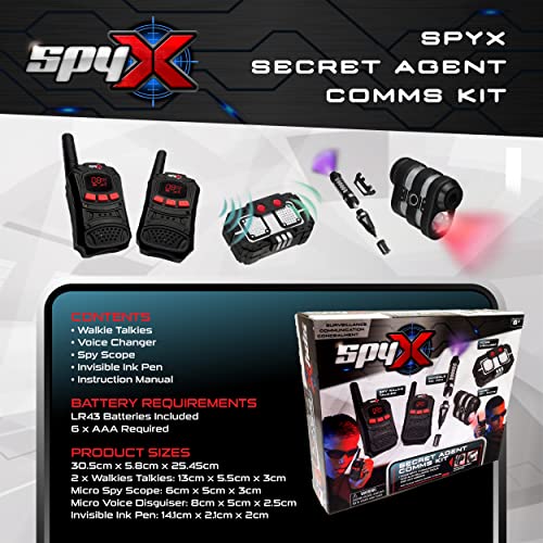 SpyX,Secret Comms Kit For Kids - 4 Piece Secret Agent Comms Set For Fun Spy Missions - Includes Walkie Talkies, Voice Changer, Spy Scope And Invisible Ink Pen, 6+ Years