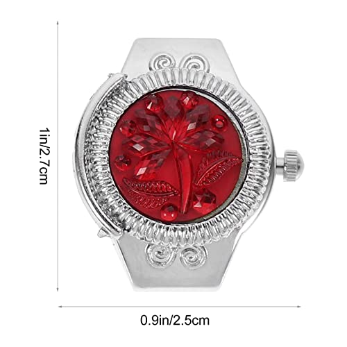Hemobllo Finger Ring Watch - Men Women Finger Watch Elastic Band Rose Designed Quartz Ring Watches Round Dial Finger Watches (Red)
