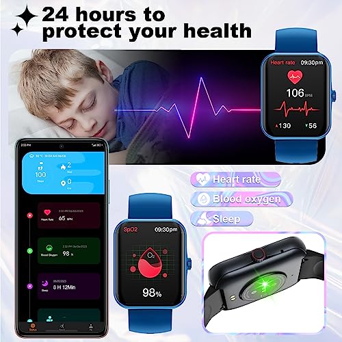 PTHTECHUS Smart Watch for Kids, Fitness Tracker Smart Watch with Bluetooth Call Voice Assistant, 100 Sports Modes, Sleep Monitor, Pedometer, Sport Watch for iOS Android