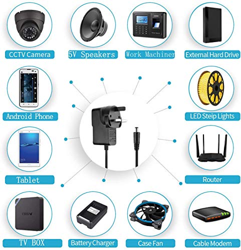 AREVERA 5V 2A Power Supply Adapter, Universal AC 100-240V to DC 5V 2A(2000mA) Adapter with 7 Different Plugs Adapter for LED Strip Lights, Video, Android, Tablet and More 5v Home Appliances Devices
