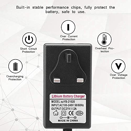 Lithium-ion Battery Power Adapter, AC 100-240V DC 21V 2A Power Supply Adapter Replacement Charger for Toy Car, Balance Car and Small Household Electronic Devices (UK) (DC 21V 2A)
