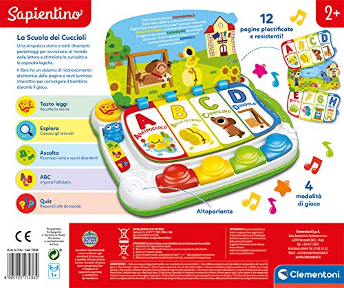 Clementoni- Sapientino-La Scuola dei Cuccioli-Speaking electronic book (Italian version), 3 Years+, 17436