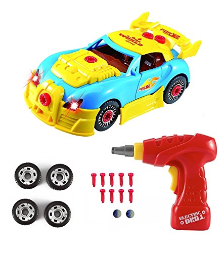 Pup Go Construction Toy, Take Apart Toys Car Racing, 30 Pieces, Build Your Own Car Kit With Electric Drill Tools, Best Gift Present Age 3 4 Year Old Boy Girl Kids (4 Spare Screws Included)