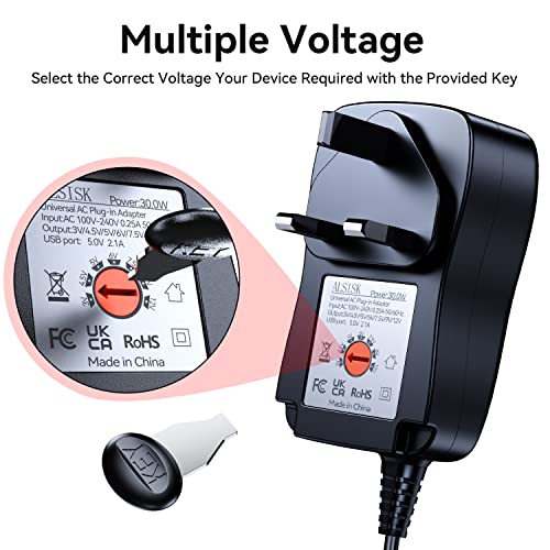 ALSISK International Power Adapters Multifunctional Portable Power Transformers (Included USB),AC Supply Adapter 100-240V to DC 3V/4.5V/5V/6V/7.5V/9V/12V-MAX 2A (2000mA)+8 Different Plugs