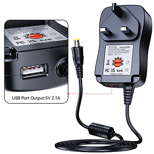 ALSISK International Power Adapters Multifunctional Portable Power Transformers (Included USB),AC Supply Adapter 100-240V to DC 3V/4.5V/5V/6V/7.5V/9V/12V-MAX 2A (2000mA)+8 Different Plugs