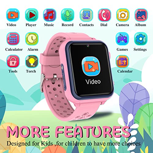 Retysaz Kids Smart Watch 16 Game Smart Watch for kids Phone Fashion Smartwatches for Children 3-14 Great Gifts To Girls Boys Electronic Learning Toys (Pink)