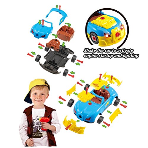 Pup Go Construction Toy, Take Apart Toys Car Racing, 30 Pieces, Build Your Own Car Kit With Electric Drill Tools, Best Gift Present Age 3 4 Year Old Boy Girl Kids (4 Spare Screws Included)