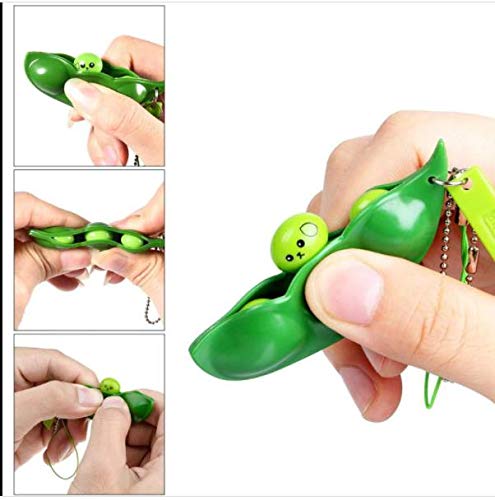 Squeeze-a-Bean Squishy Soybean Pendants Toys with Reduce Anxiety and Stress, Fidget Toys Squeeze-a-Bean Keychain Pendants Cellphone Chain Peas