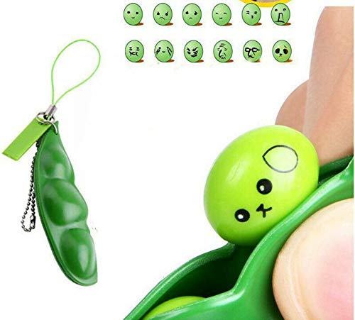 Squeeze-a-Bean Squishy Soybean Pendants Toys with Reduce Anxiety and Stress, Fidget Toys Squeeze-a-Bean Keychain Pendants Cellphone Chain Peas