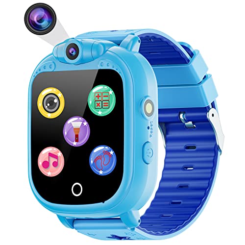 PROGRACE Kids Smart Watch Digital Camera Watch with Games,Music Player,Pedometer Step Count,FM Radios,Flashlights and 1.54'' Touch LCD for Boys Birthday Consumer Electronics Toys