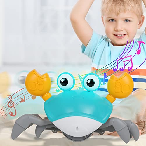HEETHYCOOL Crawling Crab Toy Musical, Electronic Rechargeable Crawling Toys, Automatically Avoid Obstacle Moving Baby Toys for 3+ Year Old Boys Girls Toddlers
