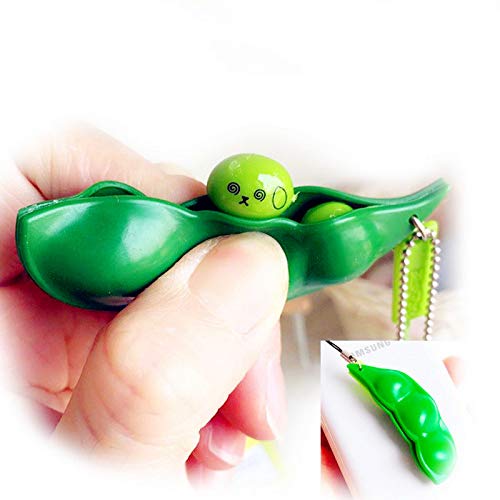 Squeeze-a-Bean Squishy Soybean Pendants Toys with Reduce Anxiety and Stress, Fidget Toys Squeeze-a-Bean Keychain Pendants Cellphone Chain Peas
