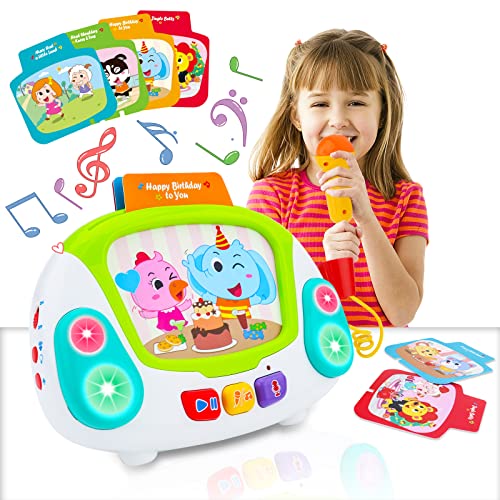deAO Music Toy Karaoke Machine with Singing Recording, Cool Sound Effect, Soft Lights and Non Electronic Screen for Kids