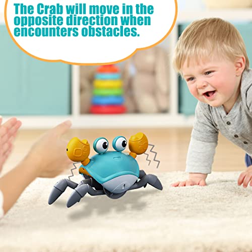 HEETHYCOOL Crawling Crab Toy Musical, Electronic Rechargeable Crawling Toys, Automatically Avoid Obstacle Moving Baby Toys for 3+ Year Old Boys Girls Toddlers