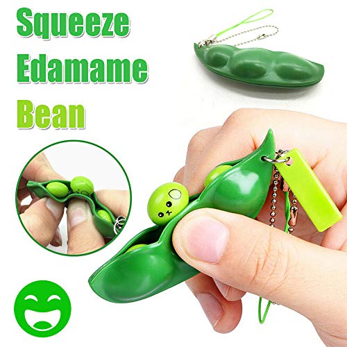 Squeeze-a-Bean Squishy Soybean Pendants Toys with Reduce Anxiety and Stress, Fidget Toys Squeeze-a-Bean Keychain Pendants Cellphone Chain Peas