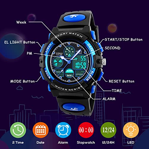 Urdesw Kids Digital Waterproof Watches for 6-15 Year Old Boys Electronic Toys Games Teen Boys Birthday Presents Gift for 6-15 Year Old Boys Girls