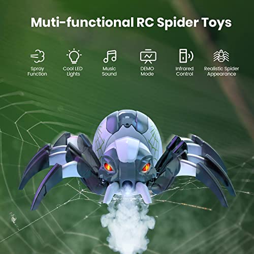 DEERC Remote Control Spider Electronic Pets Remote Control Robot Toy with Spray Function Music and LED Light, 20 Minutes Playtime, Birthday Gift for Kids Girls Boys