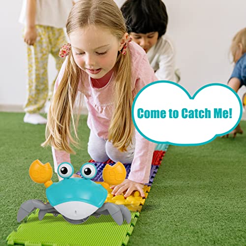 HEETHYCOOL Crawling Crab Toy Musical, Electronic Rechargeable Crawling Toys, Automatically Avoid Obstacle Moving Baby Toys for 3+ Year Old Boys Girls Toddlers