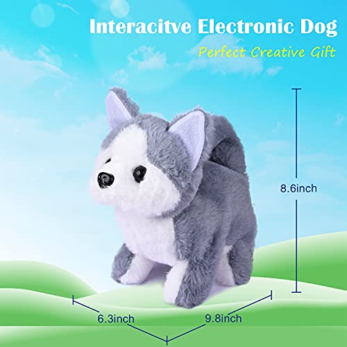 WorWoder Plush Husky Dog Toy Puppy Electronic Interactive Pet Dog - Walking, Barking, Tail Wagging, Stretching Companion Animal for Kids (Husky Dog)