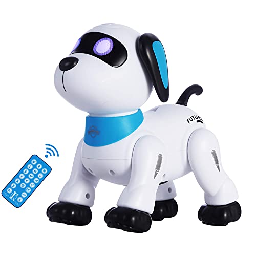 YIMAN Remote Control Robot Dog Toy, Programmable Interactive & Smart Dancing Robots for Kids 5 and up, RC Stunt Toy Dog with Sound LED Eyes, Electronic Pets Toys Robotic Dogs for Kids Gifts