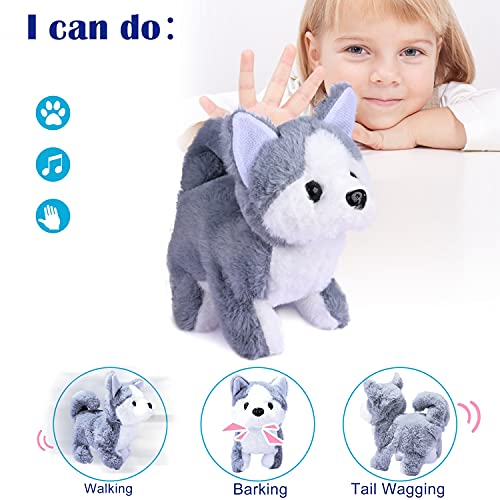 WorWoder Plush Husky Dog Toy Puppy Electronic Interactive Pet Dog - Walking, Barking, Tail Wagging, Stretching Companion Animal for Kids (Husky Dog)
