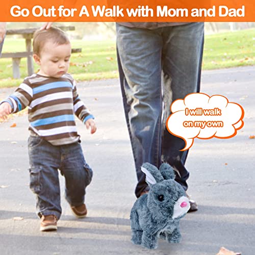 Toy Rabbit for 1-6 Year Old Walking Rabbit Toys for Kid Toy Electronic Interactive Rabbit Toy Gifts Age 2 3 4 5 Plush Rabbit Toy for Boy Baby Girls Birthday Gift Present 1-6 Years Old (grey rabbit)
