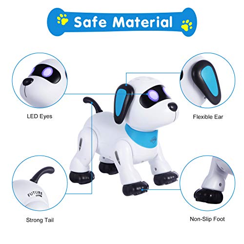 YIMAN Remote Control Robot Dog Toy, Programmable Interactive & Smart Dancing Robots for Kids 5 and up, RC Stunt Toy Dog with Sound LED Eyes, Electronic Pets Toys Robotic Dogs for Kids Gifts