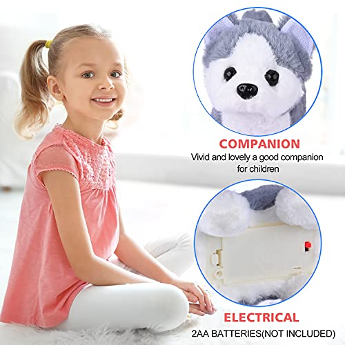 WorWoder Plush Husky Dog Toy Puppy Electronic Interactive Pet Dog - Walking, Barking, Tail Wagging, Stretching Companion Animal for Kids (Husky Dog)