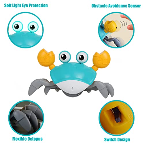 HEETHYCOOL Crawling Crab Toy Musical, Electronic Rechargeable Crawling Toys, Automatically Avoid Obstacle Moving Baby Toys for 3+ Year Old Boys Girls Toddlers