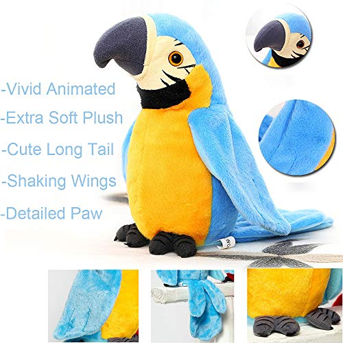 Cutiest Talking Parrot Toy Mimicry Pet Speaking Plush Toy Repeat What You Say Waving Wings Electronic Record Bird Toy Stuffed Animal Interactive Sensory Educational Toy Birthday Xmas Gift