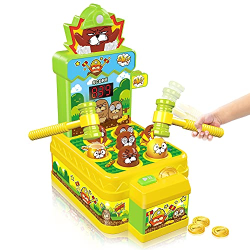 VATOS Whack Game Toy with Mole,Mini Electronic Arcade Game,Pounding Bench Coin game with 2 Hammers Toy,Interactive Educational Developmental Game for Toddlers Kids Girls and Boys Age 3 4 5 6 Years Old