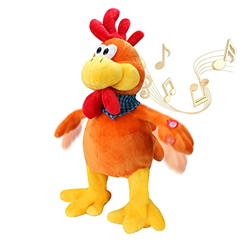 SdeNow Musical Squawking Chicken Stuffed Animal Walking Singing Waving Rooster Fun Electronic Interactive Animation Plush Toys Gifts for Kids