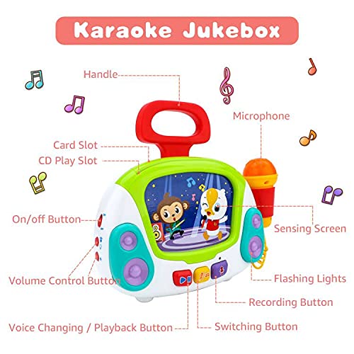 deAO Music Toy Karaoke Machine with Singing Recording, Cool Sound Effect, Soft Lights and Non Electronic Screen for Kids