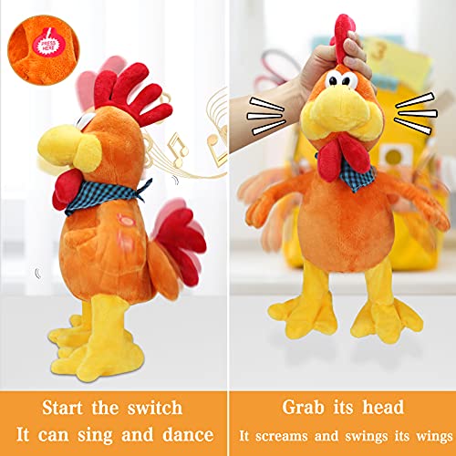 SdeNow Musical Squawking Chicken Stuffed Animal Walking Singing Waving Rooster Fun Electronic Interactive Animation Plush Toys Gifts for Kids
