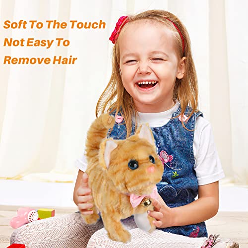 WorWoder Plush Electronic Interactive Cats That Move and Meow Waliking Lifelike Interactive Toy pet Stuffed Kitten for Girls Kids (Yellow Stripes)