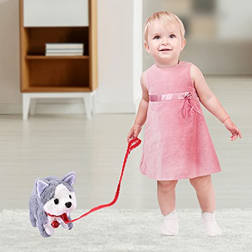 WorWoder Plush Husky Dog Toy Puppy Electronic Interactive Pet Dog - Walking, Barking, Tail Wagging, Stretching Companion Animal for Kids (Husky Dog)