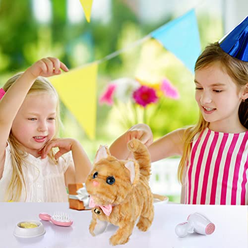 WorWoder Plush Electronic Interactive Cats That Move and Meow Waliking Lifelike Interactive Toy pet Stuffed Kitten for Girls Kids (Yellow Stripes)