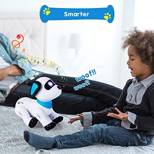 YIMAN Remote Control Robot Dog Toy, Programmable Interactive & Smart Dancing Robots for Kids 5 and up, RC Stunt Toy Dog with Sound LED Eyes, Electronic Pets Toys Robotic Dogs for Kids Gifts