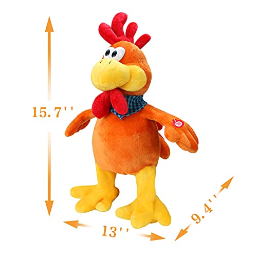 SdeNow Musical Squawking Chicken Stuffed Animal Walking Singing Waving Rooster Fun Electronic Interactive Animation Plush Toys Gifts for Kids