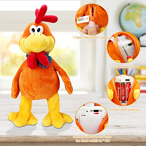 SdeNow Musical Squawking Chicken Stuffed Animal Walking Singing Waving Rooster Fun Electronic Interactive Animation Plush Toys Gifts for Kids
