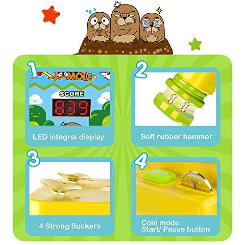 VATOS Whack Game Toy with Mole,Mini Electronic Arcade Game,Pounding Bench Coin game with 2 Hammers Toy,Interactive Educational Developmental Game for Toddlers Kids Girls and Boys Age 3 4 5 6 Years Old