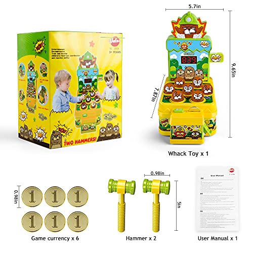 VATOS Whack Game Toy with Mole,Mini Electronic Arcade Game,Pounding Bench Coin game with 2 Hammers Toy,Interactive Educational Developmental Game for Toddlers Kids Girls and Boys Age 3 4 5 6 Years Old