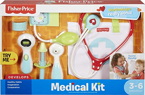 Fisher-Price Preschool Pretend Play Medical Kit 7-Piece Doctor Bag Dress Up Toys for Kids Ages 3+ Years, DVH14