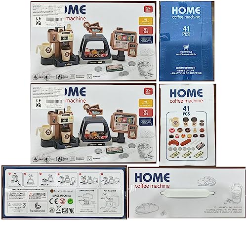 Pretend Play Coffee Maker Toy Role Play Coffee Shop Party Playset with Coffee Machine Cash Registers Toy Food Dessert Donuts Cakes Set Early Learning Funtional Toy for kids Birthday