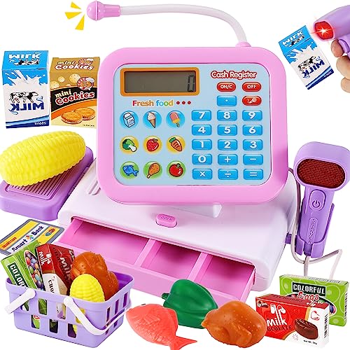 LINFUN KIDS Electronic Toy Till Childs Cash Register with Scanner, Calculator Real, Kids Pretend Shopping Store Role Play Money Game Gifts for Boys Girls Children Toddler 3 4 5 6 Years Old