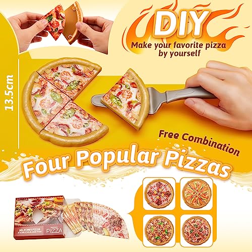 LINFUN KIDS Pretend Play Food Toys with Tray Plastic Pizza Set with Burger Hotdog Fries Kids Kitchen Accessories Role Play Game Gifts for Kids Boys Girls 3 4 5 Years Old
