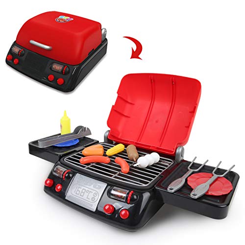 Pretend food,Pretend Play Toys,Play Food,Kitchen Set,Cooker for kids,Toys for 3 Year Old Boys Girls+,Sound&Light&Steam(BBQ)