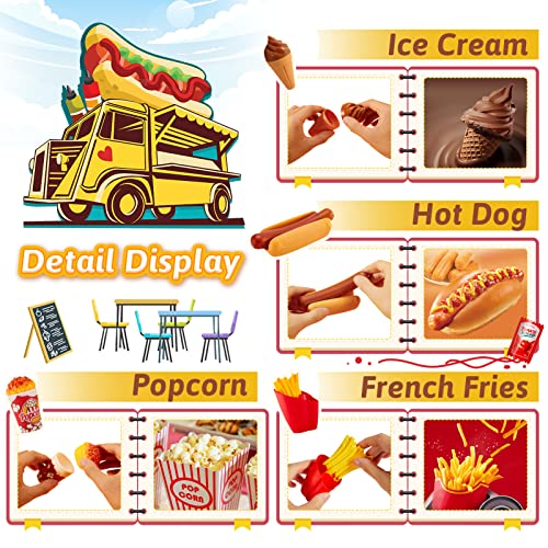 LINFUN KIDS Pretend Play Food Toys with Tray Plastic Pizza Set with Burger Hotdog Fries Kids Kitchen Accessories Role Play Game Gifts for Kids Boys Girls 3 4 5 Years Old